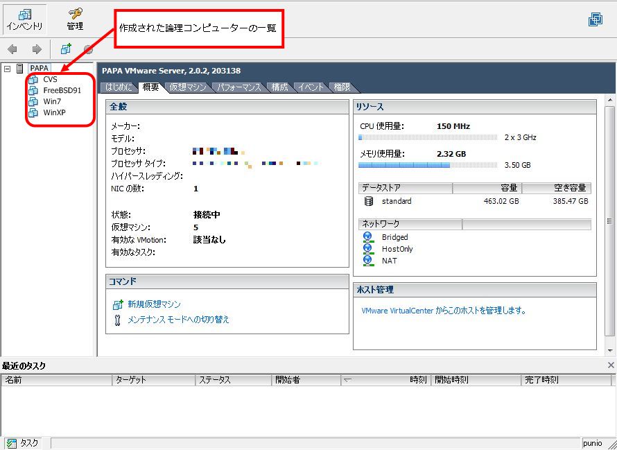 図3　VMware Server上の仮想マシン